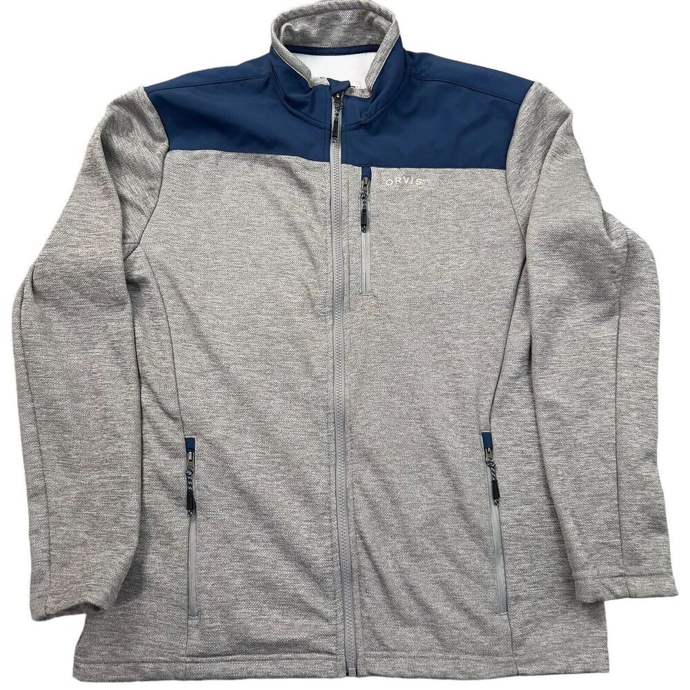 Orvis Sweater Mens Med Performance Pullover Quarter Zip Fleece Gray Pocket